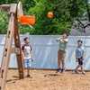 image:imageStep2 Naturally Playful Adventure Lodge Play Center with Glider Kids Outdoor Playset Two Tier Backyard Playground Set Slide Swings Rope Ladder Basketball Hoop Jungle Gym Children 38 Years OldWith Glider Extension