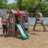 image:imageStep2 Naturally Playful Adventure Lodge Play Center with Glider Kids Outdoor Playset Two Tier Backyard Playground Set Slide Swings Rope Ladder Basketball Hoop Jungle Gym Children 38 Years OldWithout Glider