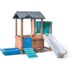 image:imageStep2 Woodland Adventure Playhouse amp Slide Kids Outdoor Playset Backyard Playground Set Swings Storage Drawer Made of Wood amp Durable Plastic Outside Jungle Gym for Children 38 Years Old