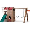 image:imageStep2 Naturally Playful Adventure Lodge Play Center with Glider Kids Outdoor Playset Two Tier Backyard Playground Set Slide Swings Rope Ladder Basketball Hoop Jungle Gym Children 38 Years OldWithout Glider