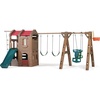 image:imageStep2 Naturally Playful Adventure Lodge Play Center with Glider Kids Outdoor Playset Two Tier Backyard Playground Set Slide Swings Rope Ladder Basketball Hoop Jungle Gym Children 38 Years OldWith Glider Extension