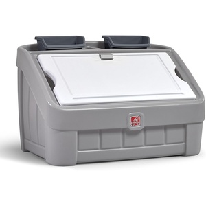 image:imageStep2 2in1 Toy Box amp Art Lid Kids Toy Storage Bin amp Organizer Easel amp Chest in One Made of Durable Plastic For Toddlers 2 Years Old TanGray