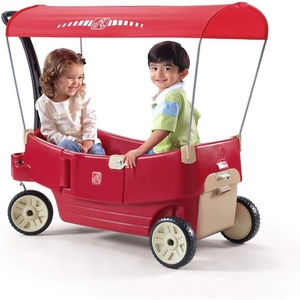 image:imageStep2 All Around Canopy Wagon Kids Ride On Toy Stroller Substitute Includes Seat Belts Made of Durable Plastic Max Weight 75 lbs For Toddlers 155 Years Old
