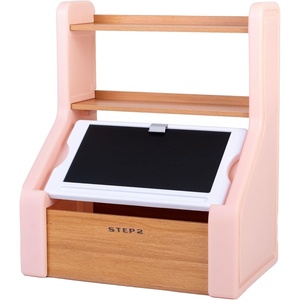 image:imageStep2 Harmony Toy Storage Box Wood and Plastic Shelves for Books Toy Storage Bin with Chalkboard Lid and Clip Easel and Toy Organizer in One WhiteRose Pink