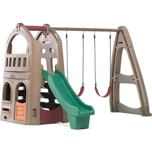 image:imageStep2 Naturally Playful Playhouse Climber and Swing Set Extension for Kids Outdoor Playset with Slide Two Strap Swings and Secret Playhouse Durable Plastic Ages 3 to 8 Years