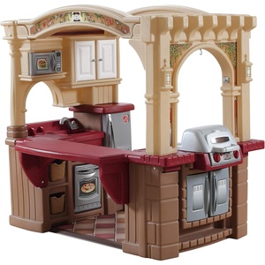 image:imageStep2 Grand WalkIn Kitchen amp Grill Kids Playset IndoorOutdoor Kitchenette Interactive Play with Lights and Sounds Durable Plastic 103 Piece Toy Accessories Toddlers 2 Years Old BrownTanBrown  Tan