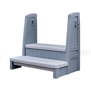 image:imageStep2 Hot Tub Storage Steps with Handrails 2Step Stool Waterproof Stairs for OutdoorIndoor Pool or Jacuzzi Made of Durable Plastic Dark CedarGray