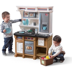 image:imageStep2 Lifestyle Dream Kids Kitchen Playset IndoorOutdoor Kitchenette Interactive Play with Lights and Sounds Made of Durable Plastic 37 Piece Toy Accessories Toddlers 2 Years Old GrayTan