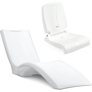 image:imageStep2 Vero Pool Lounger and Folding Adult Flip Seat Bundle OutdoorIndoor Waterproof Patio Furniture Provides Back Support When Sitting Made of Durable Plastic WhiteCapri BlueWhite